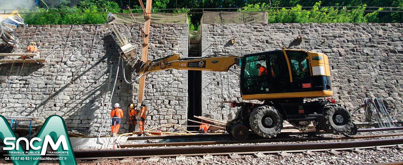 SNCM Chavanon Mounard TP Travaux Publics, Transports TP, élagage, débroussaillement, génie civil, abattage, Travaux Ferroviaires et enrochements, location de matériel Saint Cyr Annonay 07 Haute Ardèche Rhône Alpes